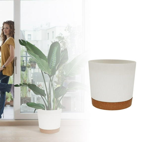 White Pot 12" Indoor and Outdoor Flower Pot with Drainage Holes and Saucer Home Garden Modern Decor Flower Pots for Succulents