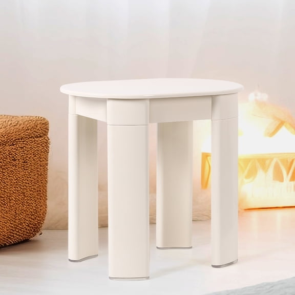 White Plastic 4Legged Stool, Multipurpose Oval Stackable Side Table for Bathroom, Bedroom & Living Room