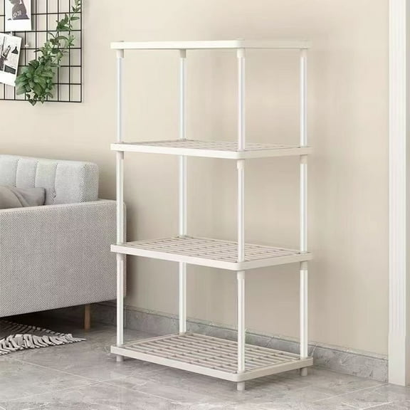 White Plastic 4-Tier Shelving Unit - 55x25x83cm Storage Organizer for Home, Kitchen, Garage - 220lb Capacity, Tool-Free Assembly, Stackable Design