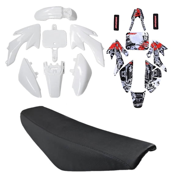 White Plastic Body Fender Fairing Kit with Graphics and Seat For CRF50 XR50 SSR Coolster 90cc 110cc 125cc Dirt Pit Bike Taotao DB14 Baja DR49