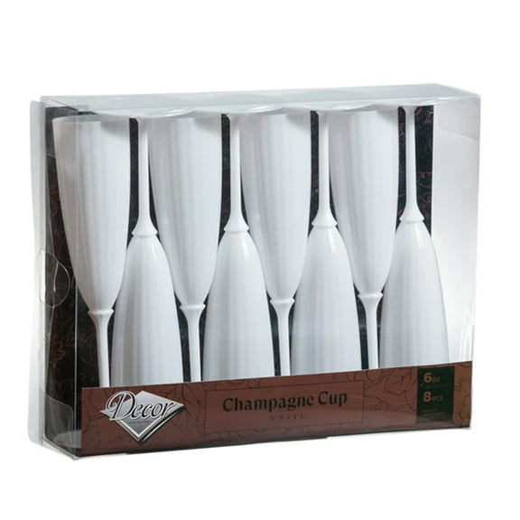 White Plastic Champagne Cup 6oz 8pc - Elegant Flute For Dinner Parties