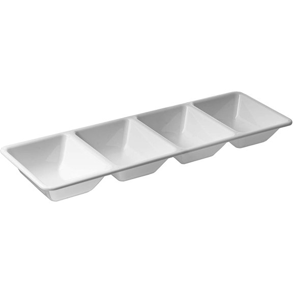 Trendables White Plastic 4-Compartment Serving Trays, 16" x 7", Heavy Duty, 6 Pack