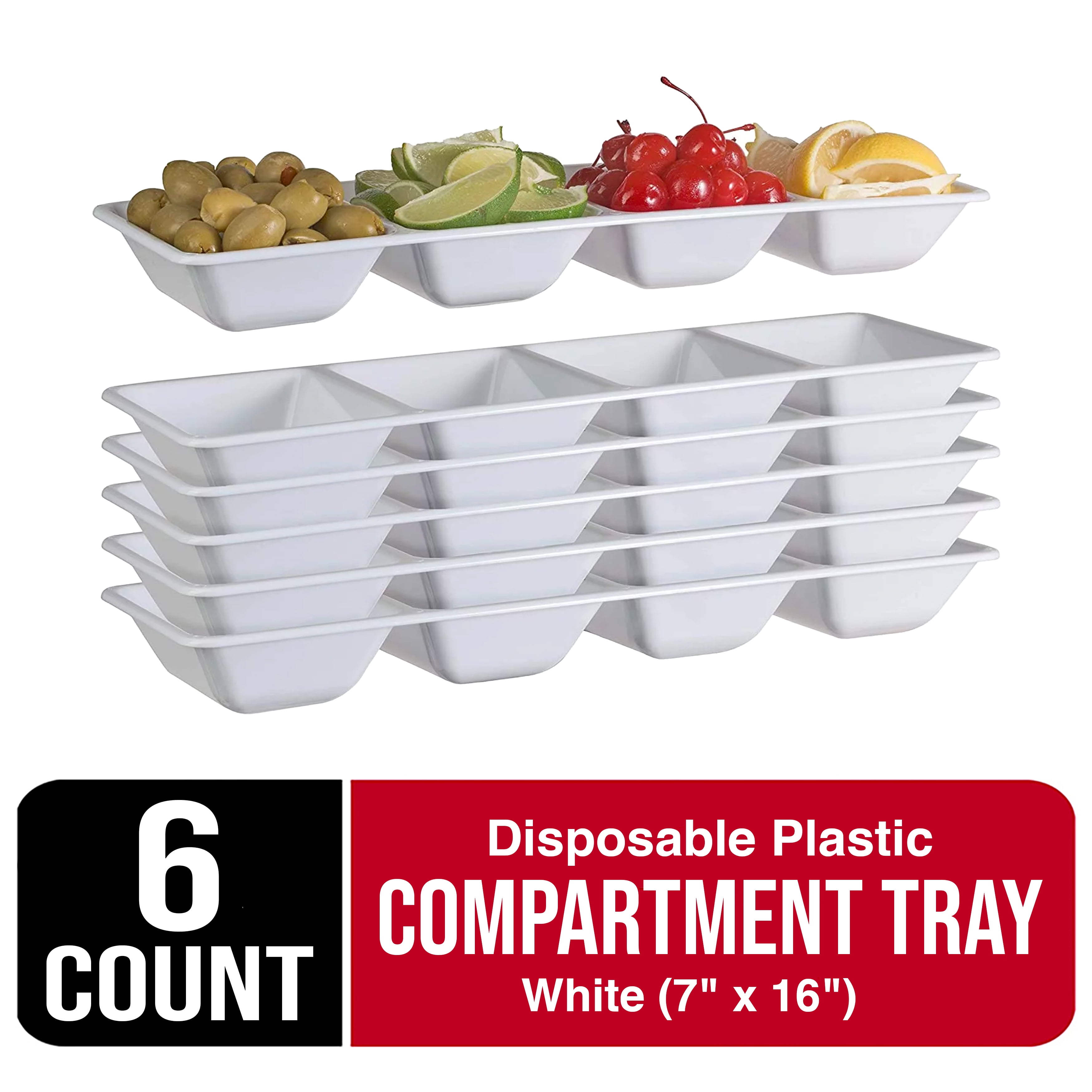 White Plastic Compartment Trays (7 x 16) - Perfect for Parties, Food, or  Candy - Pack of 6 