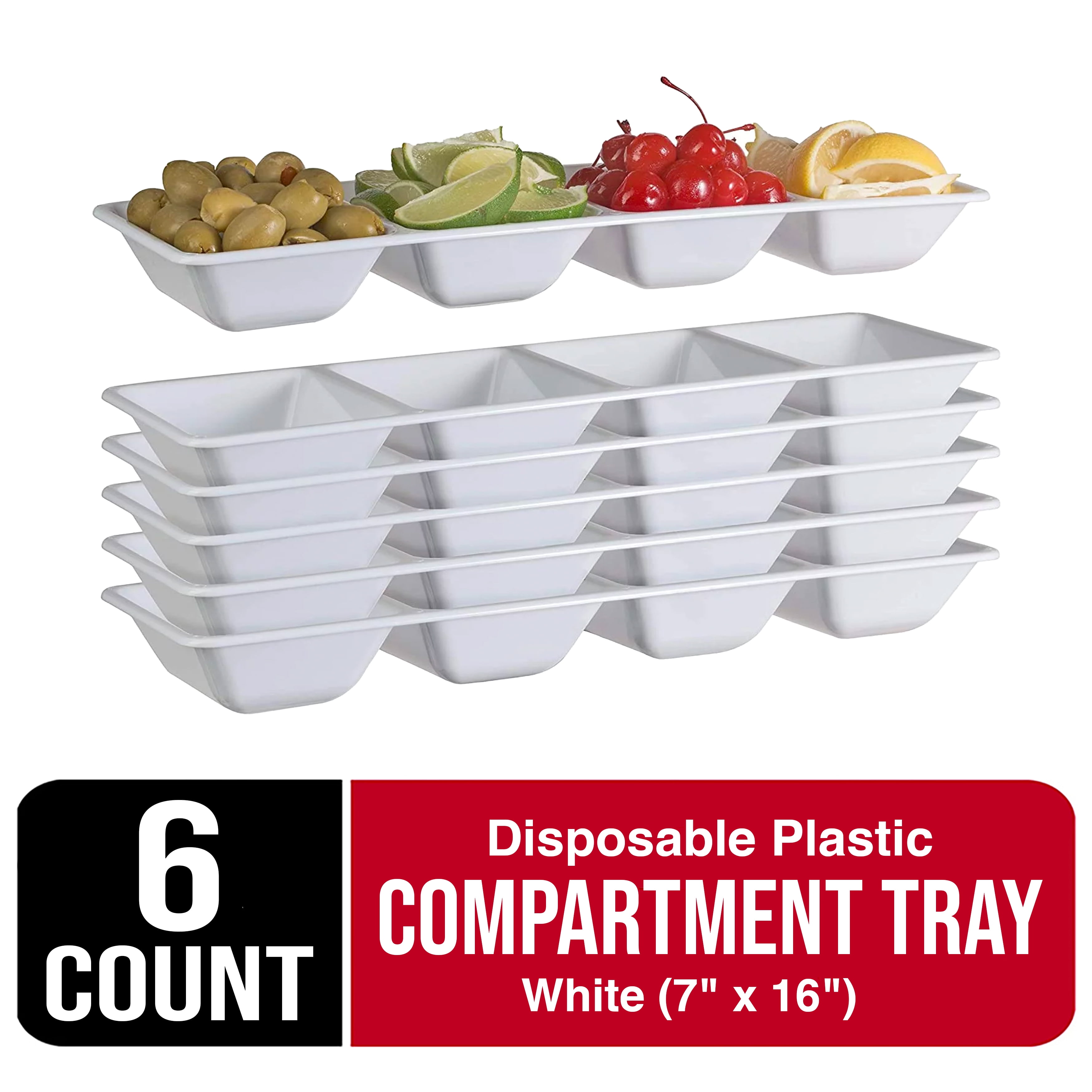 White Plastic Compartment Trays (7" x 16") Perfect for Parties, Food