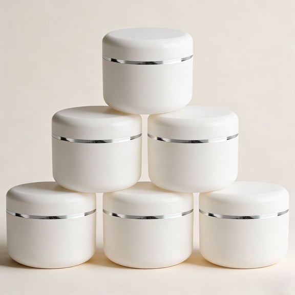 White Plastic Cosmetic Jars with Inner Liners and Dome Lids Refillable Make-up Containers Pot Case for Scrubs Oils Salves Creams Lip Balm Lotions Pack of 6