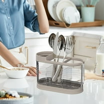 White Plastic Cutlery Organizer with Drainage Holes, 3-Compartment Countertop Chopstick Holder for Spoons and Utensils, 1-Piece Kitchen Utensil Caddy