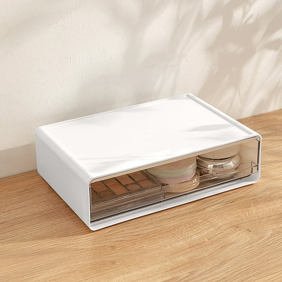 White Plastic Desktop Organizer with Clear Lid - Multi-Functional Storage Box for Cosmetics, Jewelry, Office Stationery, 11.81x7.87x3.35 Inches