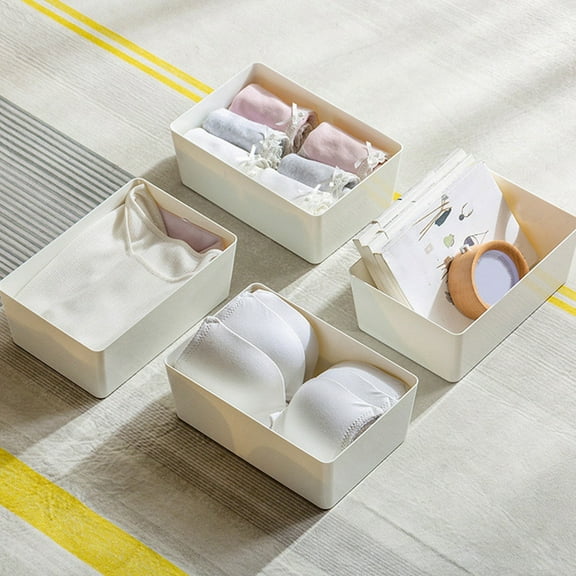 White Plastic Desktop Storage Box with Removable Lid, 1L Small Item Organizer Container, Kitchen Bathroom Countertop Makeup Snack Holder, Versatile Household Trinket Basket