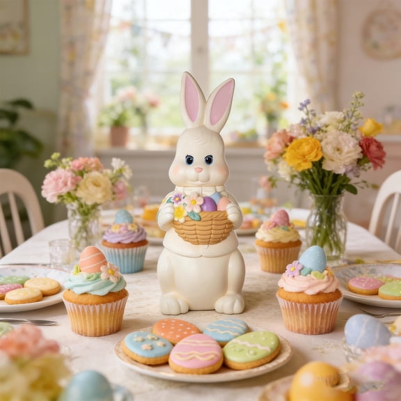 White Plastic Easter Bunny Ornament Figurine, Light Up Bunny Decoration with Indoor Lighting, Easter Bunny Figurine for Porch Garden Decor