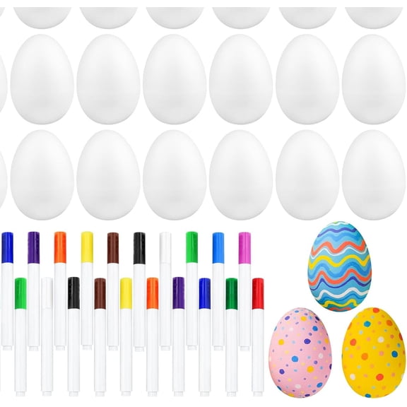 White Plastic Egg Shakers Musical Instruments, Easter Egg Favors Egg Maracas, DIY Set with Multicolor Pens