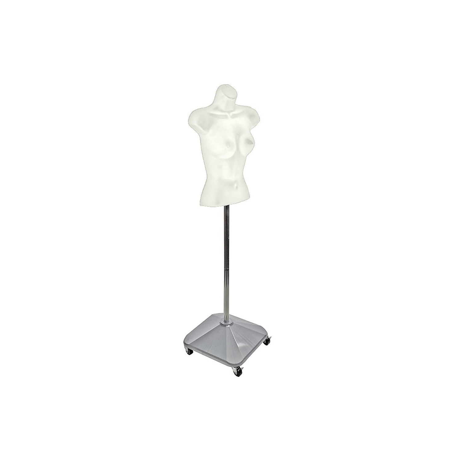 White Plastic Female Bust with Silver Wheeled Base