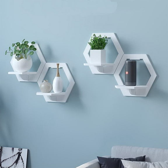 White Plastic Floating Shelf No Drill Wall Mount Display Rack for Plants Books Decor