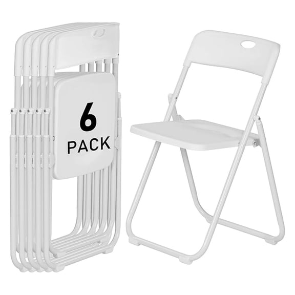 White Plastic Folding Chairs 6 Pack, Lightweight Foldable Chair with 350lbs Capacity, Metal Frame Easy to Fold & Store, Chairs for Parties Office Wedding Dinning Events