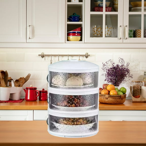 White Plastic Food Cover Multilayer Kitchen Fly Screen Table Cover Breathable Mesh Leftover Storage Washable 3 Size Options 13.7x9.8in 17.7x9.8in 21.6x9.8in