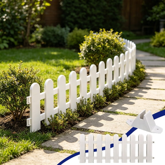 White Plastic Garden Fence Decorative Border Edging Landscape Stakes No Dig Fencing Flower Bed Lawn Edging Christmas Tree Barrier Patio Outdoor 6.6In High