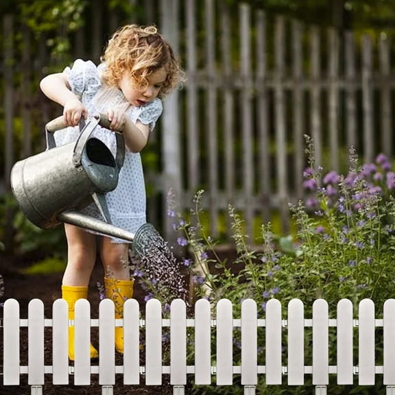 White Plastic Garden Fence, Decorative Picket Fence Edging for Lawns, Flower Beds, Greenery Borders, Yard Landscaping