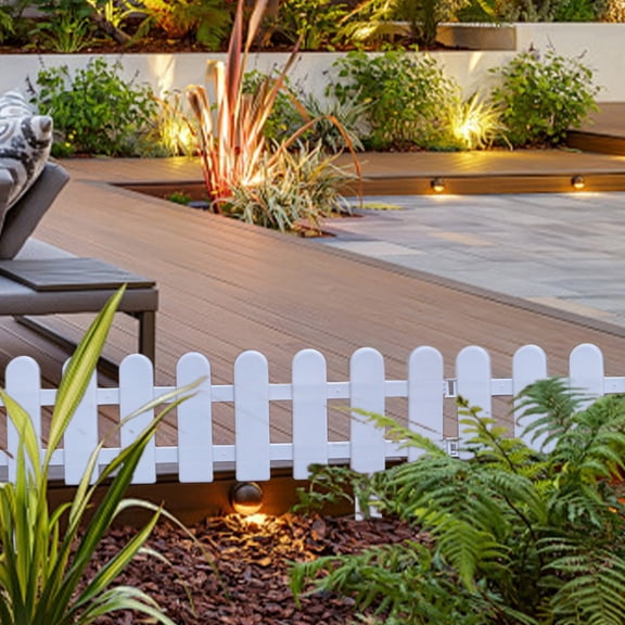 White Plastic Garden Fence Panel, Decorative PVC Landscape Border for Flower Beds and Patio Edging