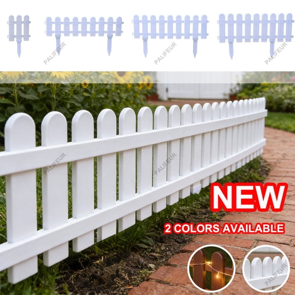 White Plastic Garden Fence Panels - Mini Landscape Edging with Ground Stakes for Flower Beds, Lawn Borders & Yard Decor, Easy Assembly Small Fence (6"H) by PALIFEUR