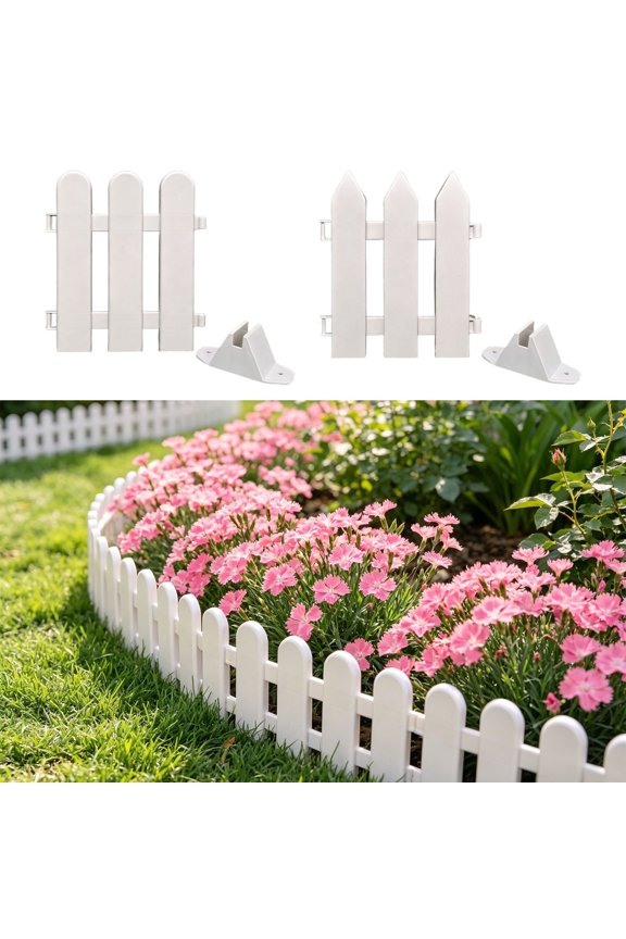 White Plastic Garden Fence with Stakes - Decorative Border Fencing for Lawns Flower Bed, Vegetable Garden Outdoor Landscapes Edging, White, Ccwuwei