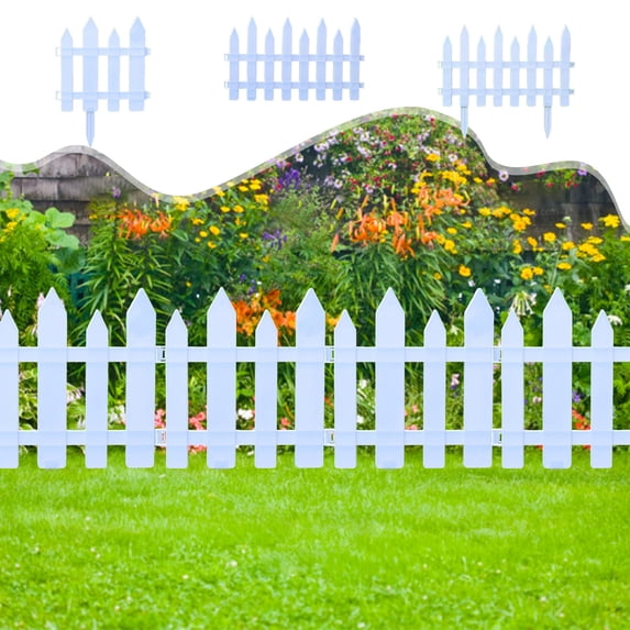 White Plastic Garden Picket Fence for Lawns and Flowerbeds – Durable Decorative Yard Edging Border