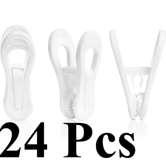 White Plastic Hanger Clips, 24 Pack Hanger Clips- Strong Pinch Grip Finger Clips for Plastic Clothes Hangers, Multi-Purpose Hangers Clips