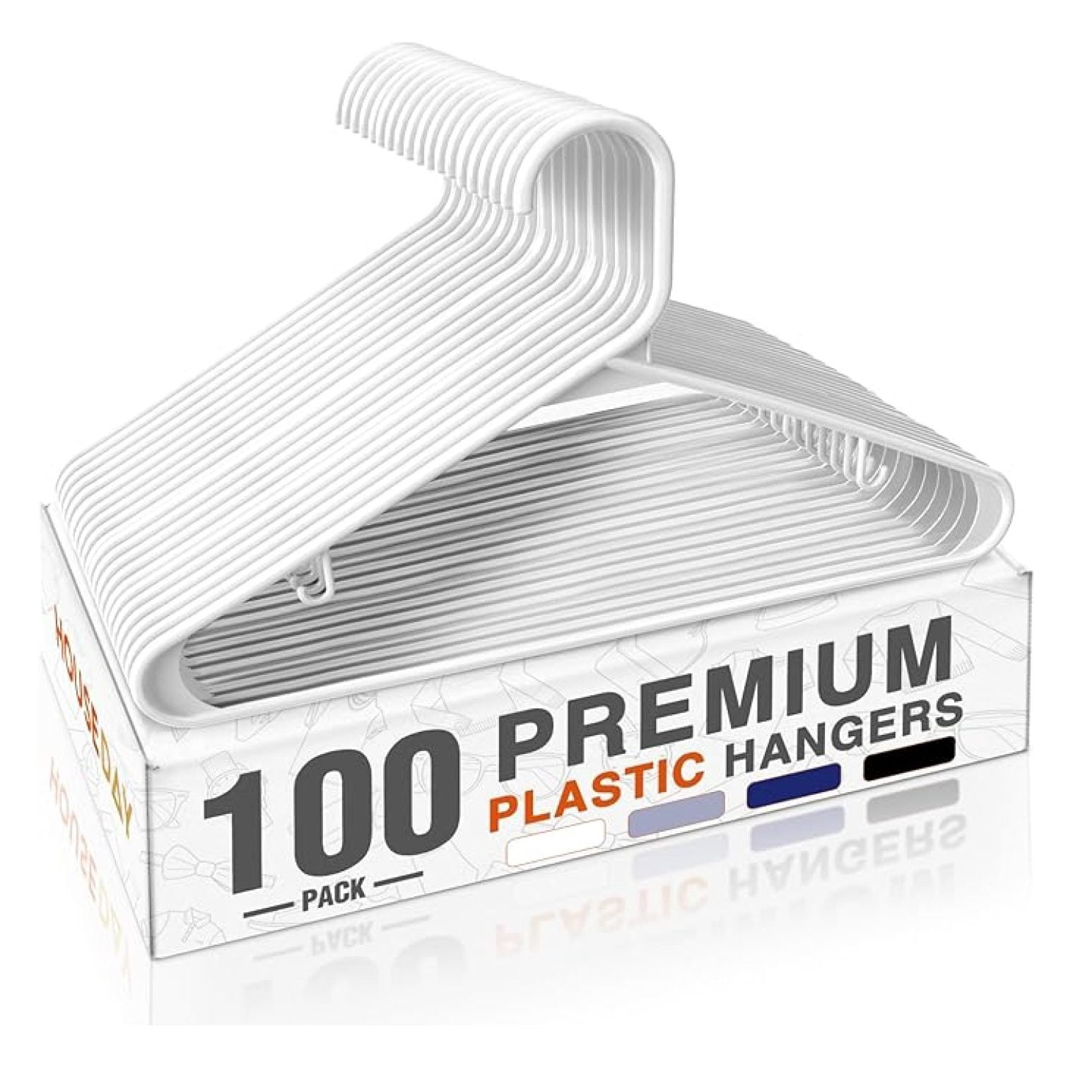 White Plastic Hangers 100 Pack, Plastic Clothes Hangers with Built-in , Durable and Strong Coat Hangers for Closet, Space Saving Clothing Hanger for Shirts, Coats, Skirt, Dress