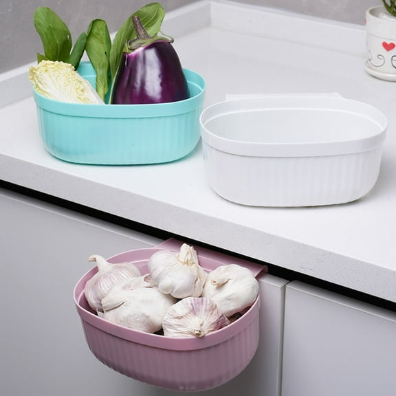 White Plastic Hanging Storage Basket | Multi-Functional Wall Mounted Organizer for Kitchen Bathroom | Cabinet Door Side Basket | 7.08x3.54x3.54 Inches