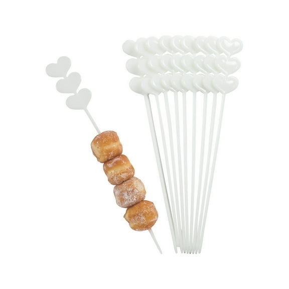 White Plastic Heart Skewer Sticks (25Pc) - Party Supplies - 25 Pieces