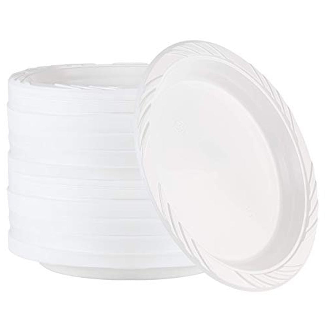 White Plastic Large Plates Dinnerware Serve Ware Microwavable Home Office Kitchen Party Picnic For Hot Cold Main Dish Salad Appetizer Snack Use Disposable BPA Free 10 Inch 100 Pack