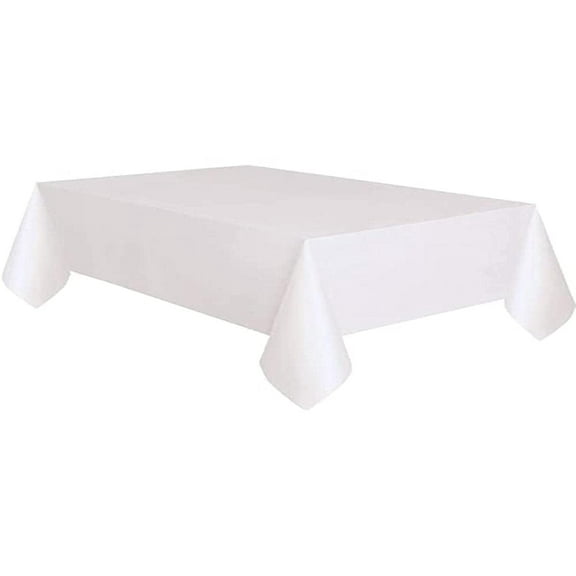 White Plastic Lined Paper Party Tablecloth, 108 x 54in