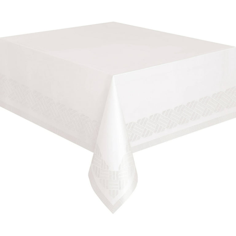 Unique Plastic Lined White Paper Tablecloth, 108 x 54