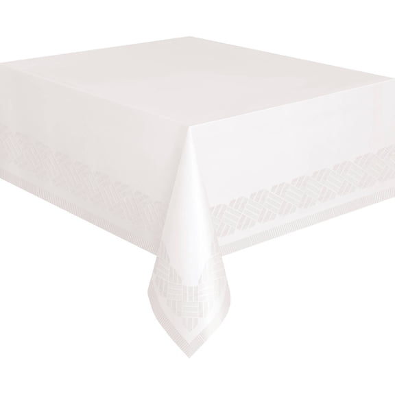 Unique Plastic Lined Paper Tablecloth, 108 x 54 in, White, 1ct