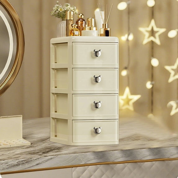 White Plastic Makeup Organizer | 3-Tier Cosmetic Storage Box with Drawers | Vanity & Bathroom Counter Organizer for Office Supplies