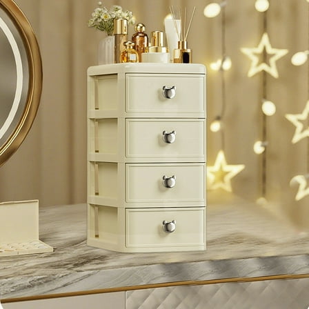 White Plastic Makeup Organizer | Skincare & Cosmetic Storage Box with Drawer | Vanity & Bathroom Counter Organizer | Dresser & Office Supply Storage | 3 Size Options