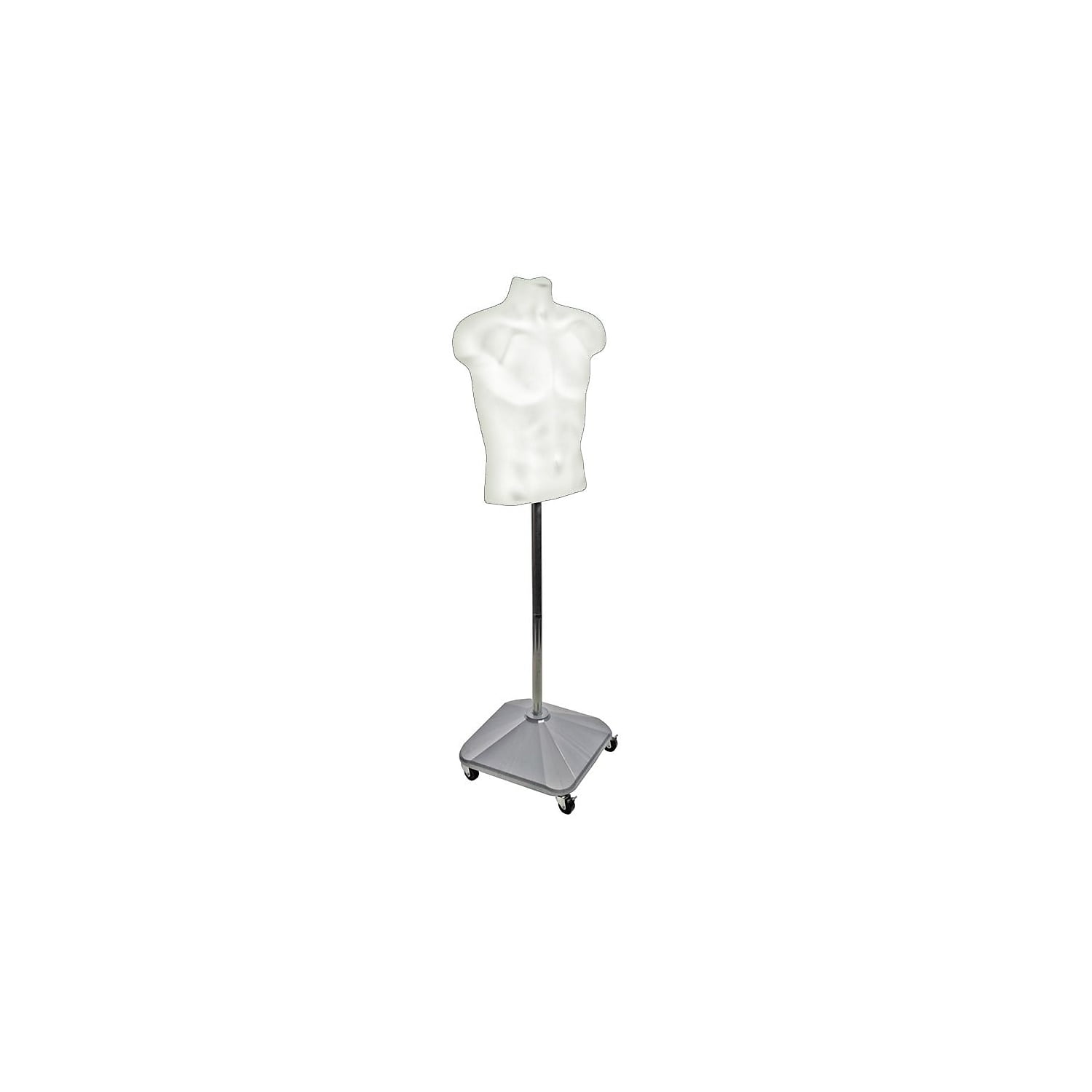 White Plastic Male Bust with Silver Wheeled Base, 60" Height