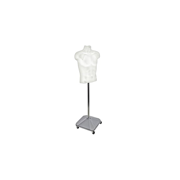 White Plastic Male Bust on Wheeled Plastic Base
