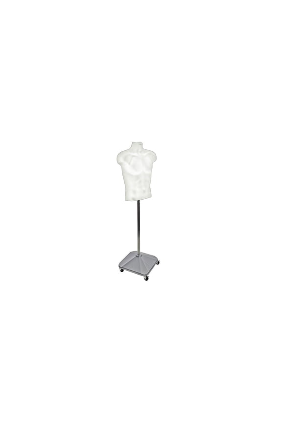 White Plastic Male Bust on Wheeled Plastic Base