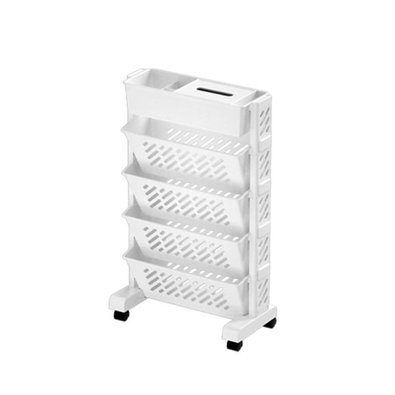 White Plastic Movable Bookcase With 360 Smooth Wheels Rolling Floor Shelf Book Stand Trolley,Large Capacity Deskside Book Storage Cart,Portable Classroom Home Office Book Organizer Storage Rack