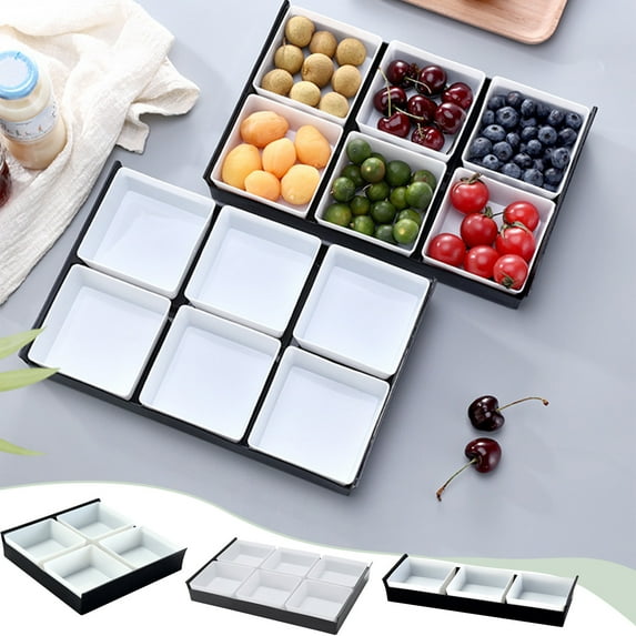 White Plastic Multi-Compartment Snack Tray with Lid | 6-Section Food Storage Organizer for Dried Fruit, Candy & Nuts | Kitchen & Party Serving Platter for Snacks & Appetizers