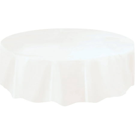 White Plastic Party Tablecloth, Round, 84in