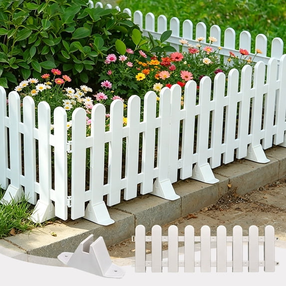 White Plastic Picket Fence with Base Stakes, 6.6 x 7.8 In Per Panel, 3 Pack Mini Garden Border for Tree and Flower Bed