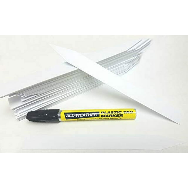 White Plastic Plant Labels, 3/4" x 8" (Pack of 100) and 1 All Weather