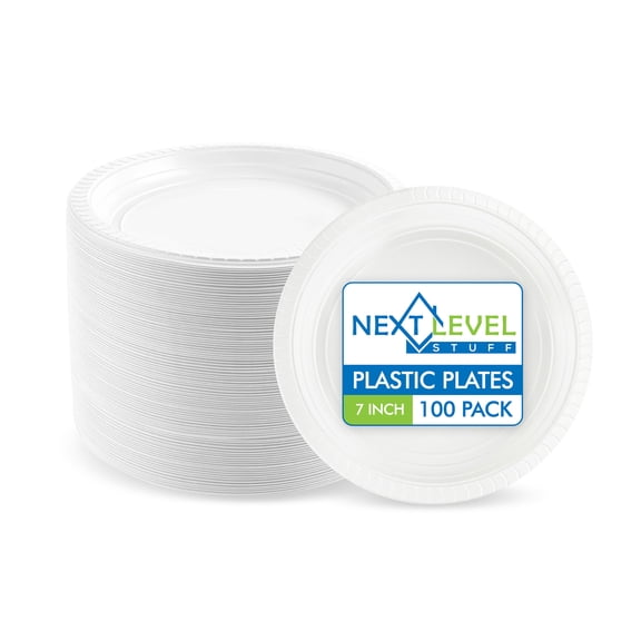 White Disposable Plastic Plates, 100 Count, Heavy Duty Dinner Plates for Parties, Events, and Everyday Use