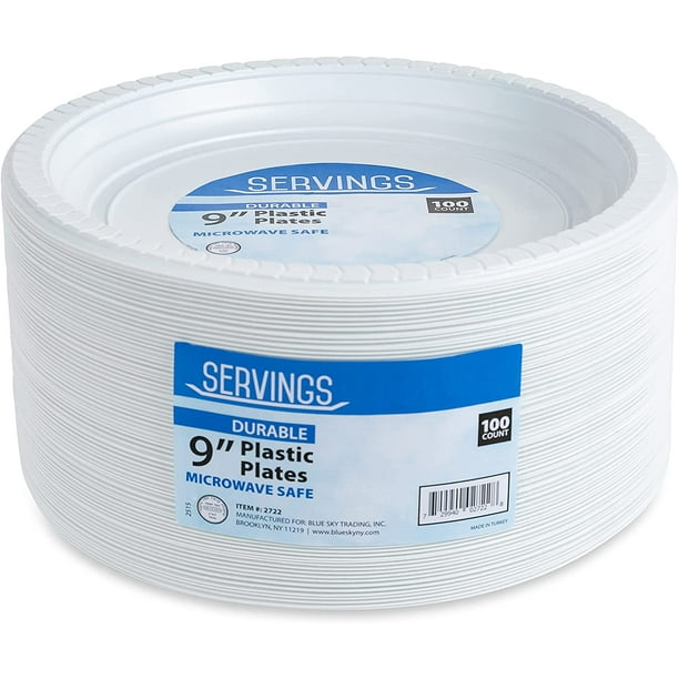 White Plastic Plates [100 Count] Disposable Plastic Plates, Microwave