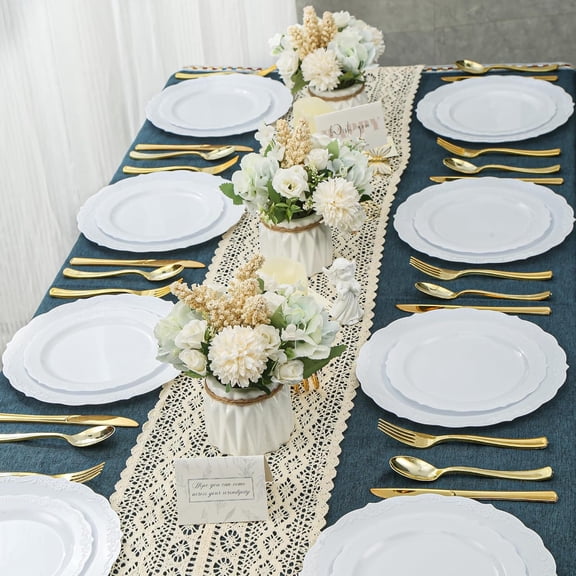 White Plastic Plates - Disposable Dinner Plates - Premium Heavy Duty Hard Disposable Dinner Plates - Party Supplies