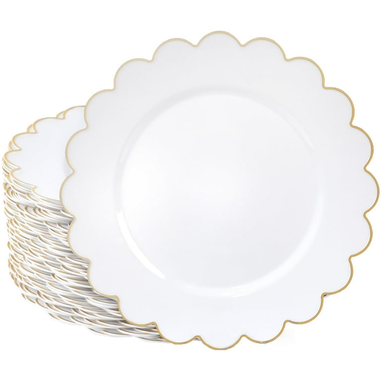 Elegant White Plastic Plates with Gold Scalloped Edge Disposable