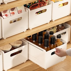 White Plastic Retractable Storage Box, 12L Capacity with Handles, Telescopic Design for Kitchen Cabinet, Organizes Snacks Seasonings, Space-Saving