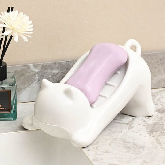 White Plastic Soap Dish with Drainage for Bathroom Kitchen 14x10x8.5cm Decorative Soap Holder Tray Lightweight Durable Easy Clean Home Decor Accessory for Sink Countertop