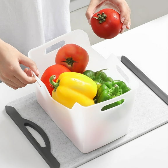 White Plastic Storage Bins with Handles for Pantry Kitchen and Home Organization, Multi-Purpose Open Top Containers for Refrigerator, Bathroom, and Office