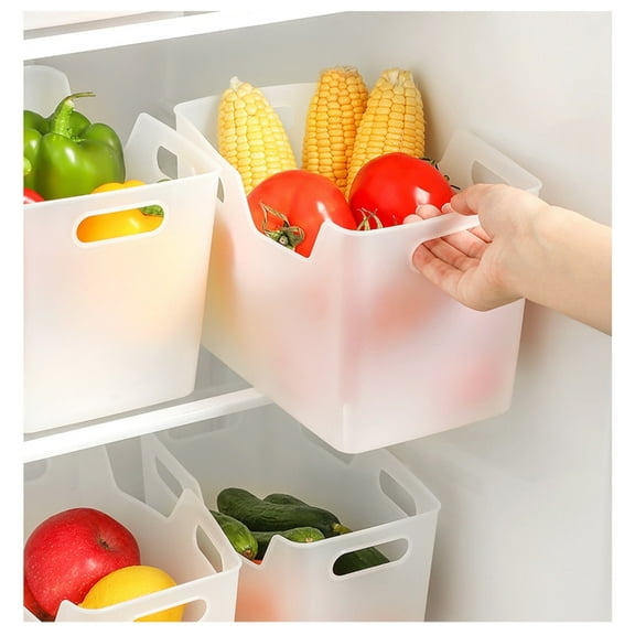 White Plastic Storage Bins with Handles for Pantry Kitchen Organization | Multi-Purpose Open Top Containers for Food Refrigerator & Closet